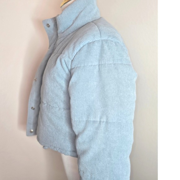 Sky Blue Corduroy Cropped Puffer Jacket Women's Size L - Picture 7 of 15